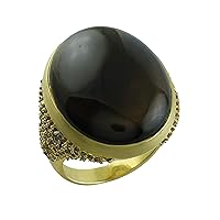 Carillon Smoky Quartz Oval Shape 25X20MM Natural Earth Mined Gemstone 10K Yellow Gold Ring Unique Jewelry for Women & Men