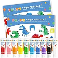 Funto Washable Finger Paint and Pads for Kids, 10 Assorted Colors, 60 Sheets Paper, Safe & Non-Toxic Finger Painting for Toddlers 1-3, Bath Paint, Toddler Art Painting Supplies, Kids Age 1 2 3 4 5 6+
