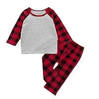 Viworld Baby Boys Girls Matching Christmas Clothes Red Plaid Top T-Shirt and Pants Winter Outfits