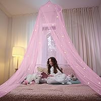 Bollepo Pink Bed Canopy for Girls with Glowing Stars - Canopy Bed Curtains | Fits Single, Twin, Full, Queen Size Kids Bed, Princess Netting Room Decor, Ceiling Tent to Cover Toddler, Canopy for Bed