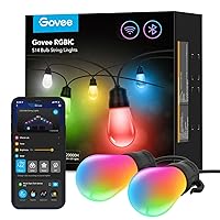 Govee Smart Outdoor String Lights, RGBIC Warm White 48ft LED Bulbs for Valentine's Day, WiFi Patio Lights Work with Alexa, APP Control, IP65 Waterproof, Dimmable for Balcony, Backyard