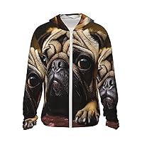 Cry Pug Print Sun Protection Hoodie Jacket Full Zip Long Sleeve Sun Shirt With Pockets For Outdoor