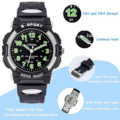 Juboos Kids Analog Watch, Kids Waterproof Quartz Watch for 5-18 Years Old Boys Girls Time Teaching Sports Outdoor Kids Watches, Holiday, Birthday, Back to School Gifts