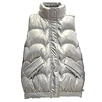 Women Shiny Oversized Sleeveles Jacket Vest Split Side Hem Chinese Frog Button Puffy Waistcoat Winter Casual Outwear