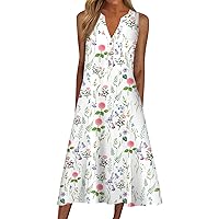 Dresses for Women 2024, Summer Dress Casual Printed V Neck Short Sleeve Beach Swing Sunflower Long, S, 3XL