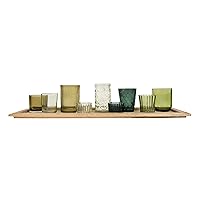 Wood Tray with 9 Green Glass Votive Holders