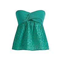 GORGLITTER Women's Strapless Twist Front Cut Out Tube Top Eyelet Embroidery Bandeau