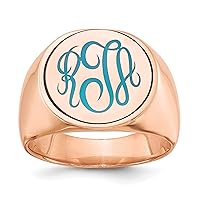 Jewels By Lux Solid 14k Rose Gold Round with Engravable Top Signet Ring Available in Size 9 to 11 (Band Width: 4.89 mm)