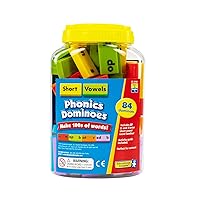 Educational Insights Phonics Dominoes – Short Vowels - Manipulative for Classroom & Home, Set of 84 Dominoes in 6 Colors, Ages 6+