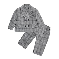 Boys' Houndstooth Suit 2-Piece Double Breasted Buttons Formal Christmas Tuxedos Jacket Pants