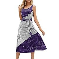 Clearance Dresses for Women 2024 Trendy Summer Beach Cotton Sleeveless Tank Dress Wrap Knot Dressy Casual Sundress with Pocket Today(5-Purple,XX-Large)
