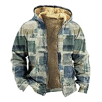 Sherpa Jacket Men Aztec Zip Up Hoodies Coats Fleece Sherpa Lined Winter Warm Lightweight Hooded Jacket Sweatshirts