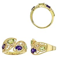 DECADENCE Sterling Silver +14KY GOS Round Cubic Zirconia & Oval Amethyst/Peridot Beaded Bypass Band