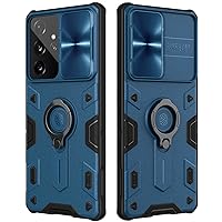 for Galaxy S21 Ultra Case with Camera Cover & Kickstand, Slide Lens Protection+360° Rotate Ring Stand, Impact-Resistant, Shockproof, Protective Bumper Case for Samsung S21 Ultra 5G, Blue