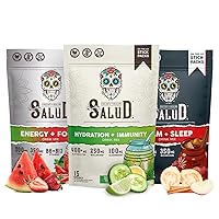 Salud Variety 3-Pack | 2-in-1 Energy + Focus (Strawberry Watermelon), Hydration + Immunity (Cucumber Lime) & Calm + Sleep (Punch) – 15 Servings Each, Non-GMO, Gluten Free, Low Calorie, 1g of Sugar