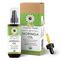 Organic Veda Moringa Oil - USDA Cold Pressed Virgin Moringa Seed Oil - 100% Pure Moringa Skin Care Oil Moisturizer for Face, Nails, Foot, Body & Hair - Unrefined, Vegan & Gluten Free - 3.4 fl oz