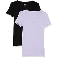 Amazon Essentials Women's Slim-Fit Short-Sleeve V-Neck T-Shirt, Pack of 2