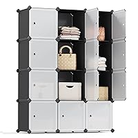 Cube Storage with Door, Set of 12 Plastic Cubes, Closet Storage Shelves, DIY Plastic Closet Cabinet, Modular Bookcase, Shelving with Doors for Bedroom, Living Room, Black and White ULPC34HV1