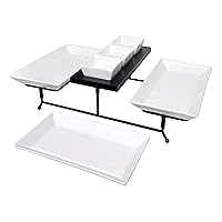 The Most Versatile 3 Tier Serving Tray. Collapsible Metal Stand with 3 Plates & 3 Bowls on Black Wood Base. Tiered Tray Party Food Server Display for appetizers, Cupcakes, Fruit, Cheese, Desserts.