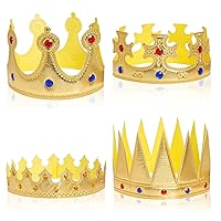 4pcs King Crowns Queen Costume Crown Hat for Royal Halloween Cosplay Birthday Party Photo Props