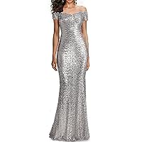 Lorderqueen Women's Sequined Off Shoulder Sweetheart Long Formal Prom Evening Dress
