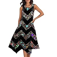 Beach Dresses for Petite Women Flowy Dresses for Women 2024 Summer Casual Beach Vacation Loose Fit with Sleeveless Round Neck Swing Dress Silver Medium