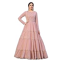 PINK Stylish Eid Festival Georgette Flairy Sequin Girls Gown Party Cocktail Dress Muslim Long Anarkali 5433 (3XL)