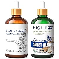 HIQILI Clary Sage Essential Oil and Sweet Almond Oil, 100% Pure Natural for Diffuser - 3.38 Fl Oz