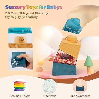 Toddler Montessori Toys for 2 Year Old Boys Girls Gift Baby Sensory Stacking Building Blocks Learning Educational Irregular Square Autism Toys for 18 Plus Months Age 2 3 4 One Two Year Old Kids