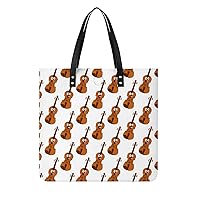 Cartoon Violin PU Leather Tote Bag Top Handle Satchel Handbags Shoulder Bags for Women Men