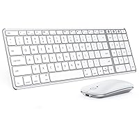 Wireless Bluetooth Keyboard and Mouse for Mac, Multi-Device Rechargeable Keyboard and Mouse Stainless Steel Full Size, Compatible with MacBook Pro/Air, iPad, iMac - White Silver