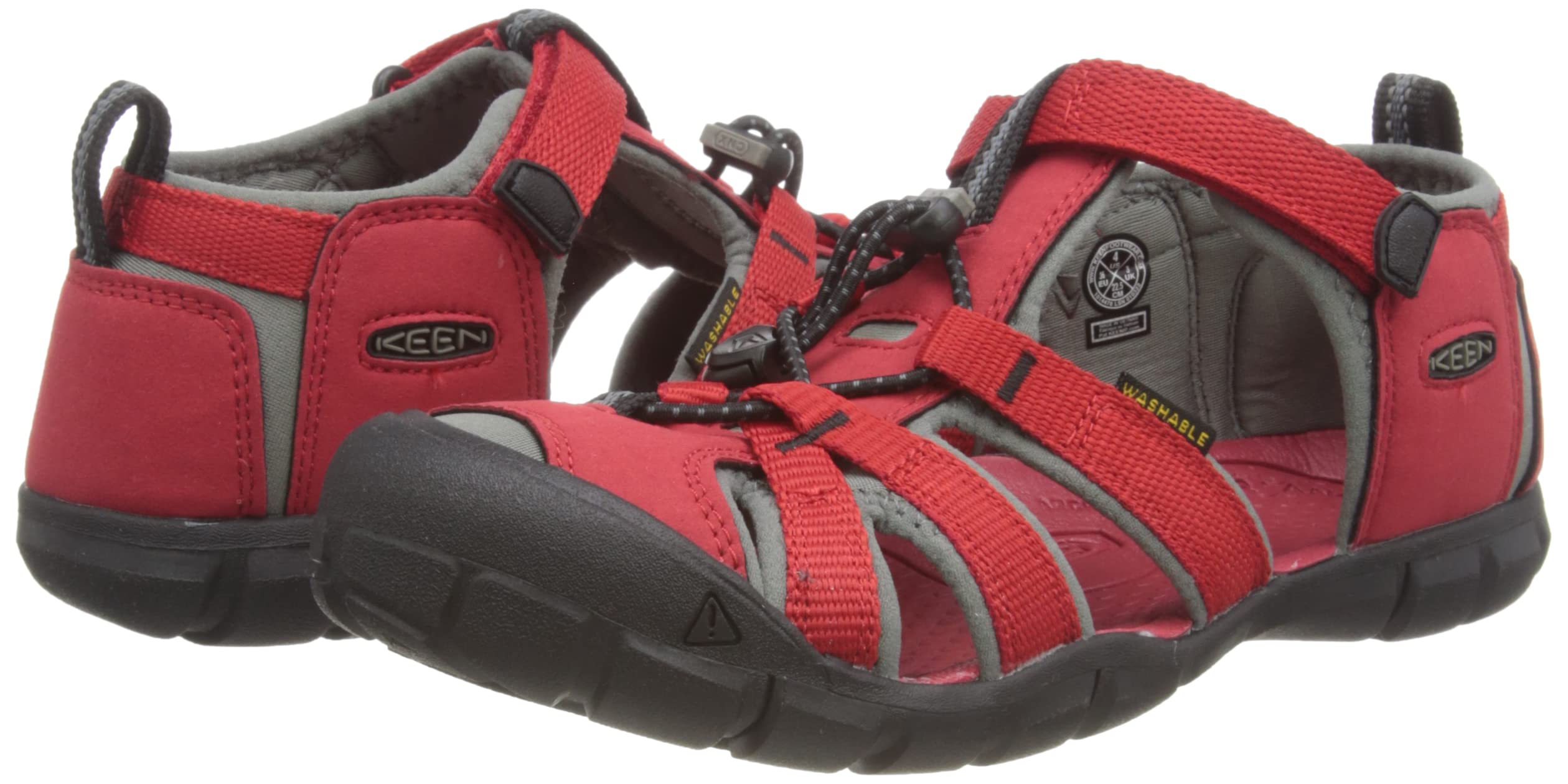 KEEN unisex child Seacamp 2 Cnx Closed Toe Sandal, Racing Red/Gargoyle, 13 Little Kid US