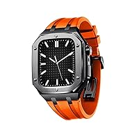 Silicone Watch Band Metal Case for Apple Watch Band Series 8, 45mm 44mm Modification Kit Accessories WatchBands for IWatch SE/4/5/6/7 Series with Tools (Color : Black Orange, Size : 45MM for 8