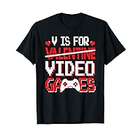 V Is For Video Games Valentines Day Gamer Gaming Boy Men T-Shirt