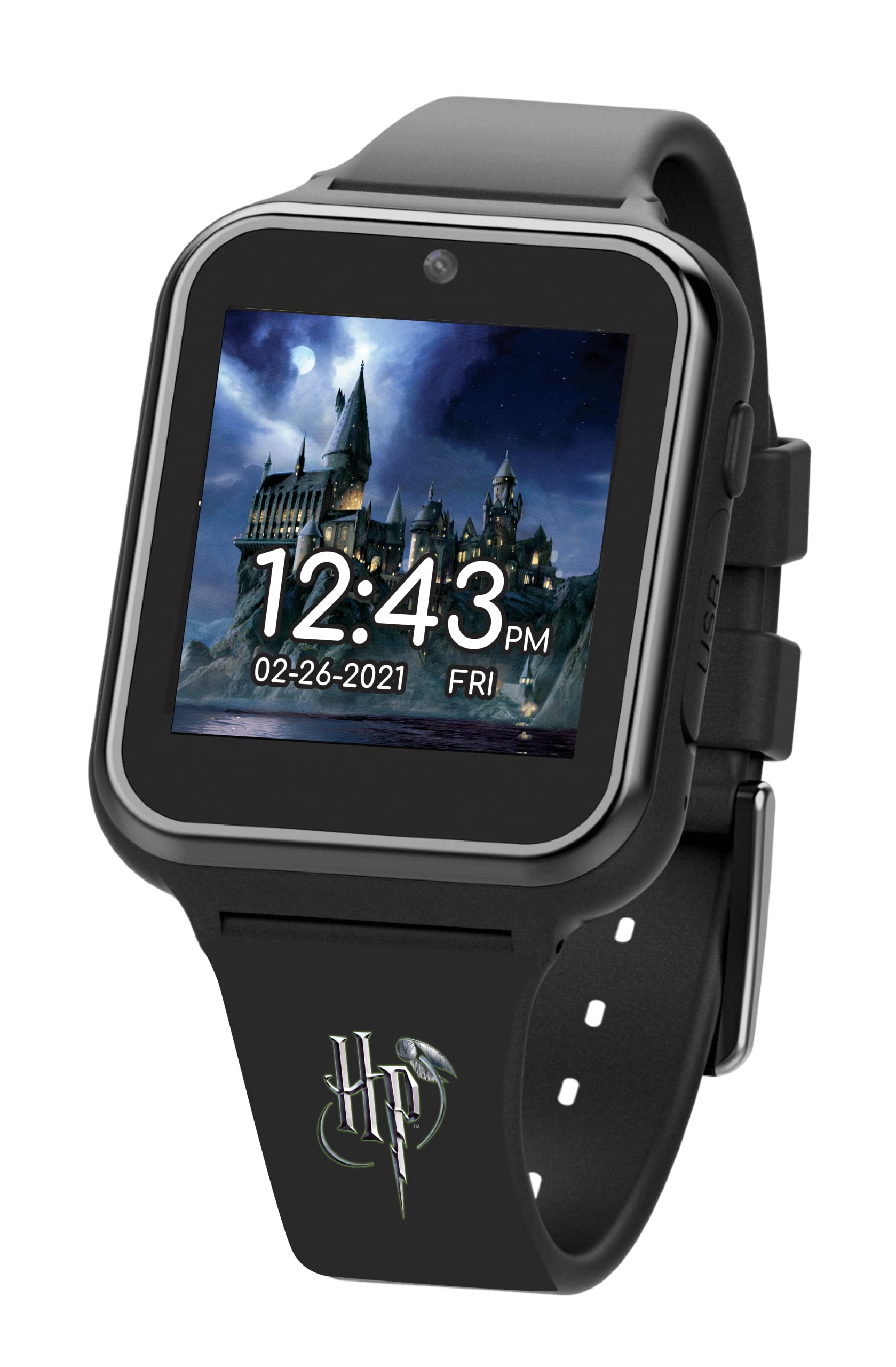 Accutime Kids Harry Potter Educational Learning Touchscreen Black Smart Watch Toy with Black Strap for Girls, Boys, Toddlers - Selfie Cam, Games, Alarm, Calculator, Pedometer (Model: HP4096AZ)