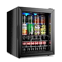 75 Can Beverage Refrigerator, Wine Cooler Refrigerator Small Mini Fridge Freestanding Beverage Cooler with Adjustable Shelving Glass Door for Beer Soda or Wine Perfect Office Home or Bar Black