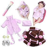 SPOKKI Newborn Photography Props Newborn Girl Photoshoot Outfits Crochet Baby Curler Hat with Makeup Brush for Infant Boys Girls (Purple)