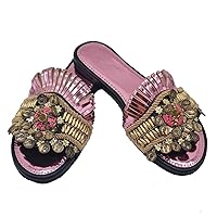 Stylish Pink Boho Designer Sandals Fringe Leather Sandals For Women By MODOEDEN