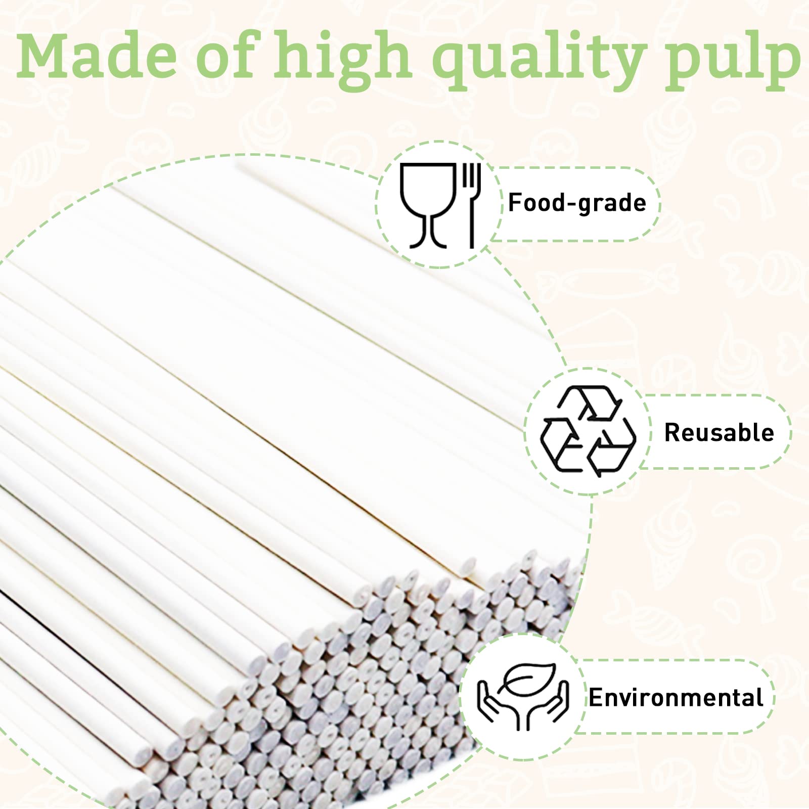 500 Pcs 4 Inch White Lollipop Sticks,Paper Treat Sticks,Sucker Stick for Dessert,Cake Pops,Homemade Candy,Chocolate,Cookie(3 mm)