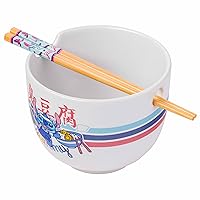 Lilo and Stitch Yummy Ceramic Ramen Noodle Rice Bowl with Chopsticks, Microwave Safe, 20 Ounces