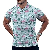 Pink Flamingo Birds Men's T Shirt Short Sleeve Casual Polo-Shirt Tee Shirts Top