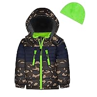 LONDON FOG Boys' Color Blocked Winter Puffer Jacket with Hat