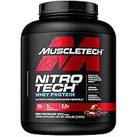 Muscletech Whey Protein Powder (Milk Chocolate, 4 Pound) - Nitro-Tech Muscle Building Formula with Whey Protein Isolate & Peptides - 30g of Protein, 3g of Creatine & 6.6g of BCAA