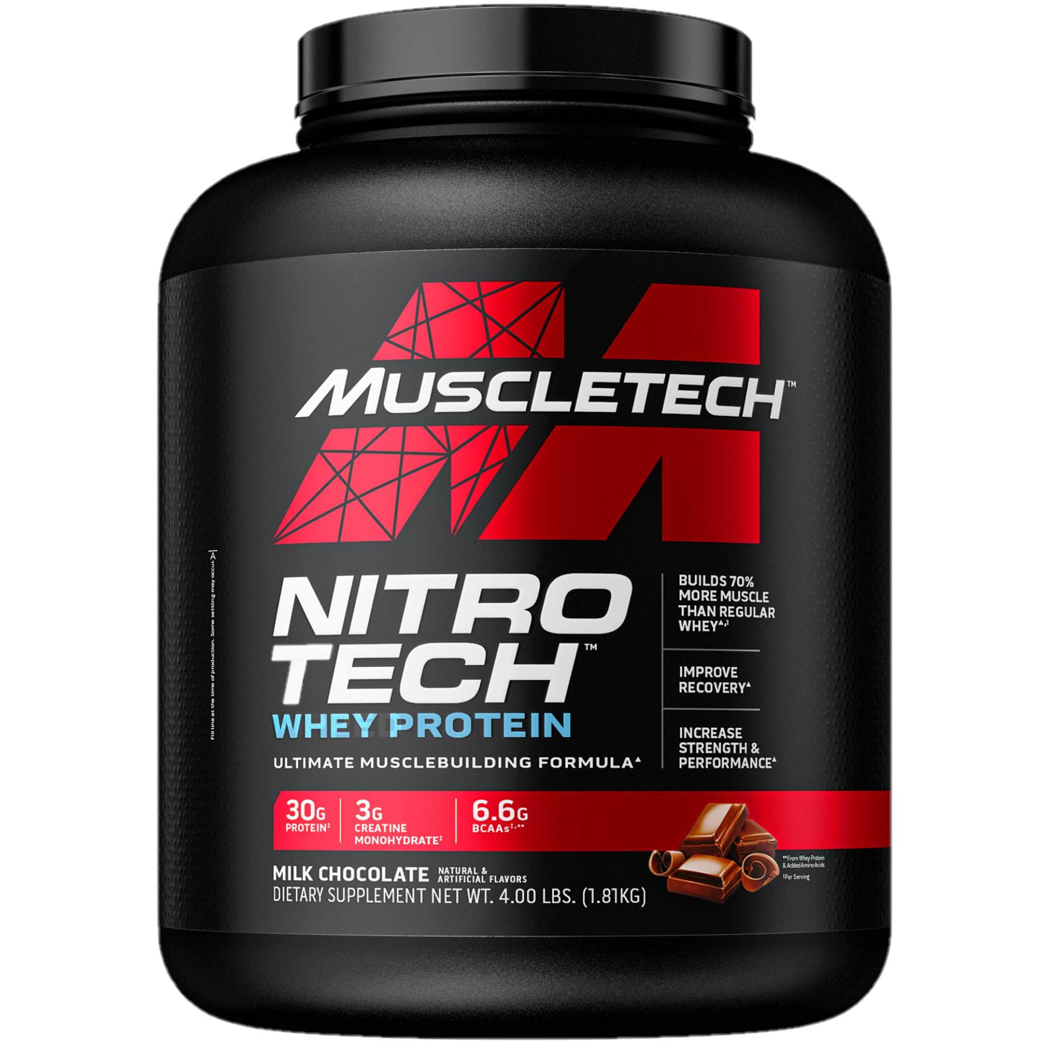 MuscleTech Creatine Monohydrate Powder Cell-Tech Creatine Powder & n Powder Nitro-Tech Whey Protein Isolate & Peptides | Milk Chocolate, 4 Pound (Pack of 1), 40 Servings