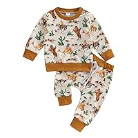 Western Baby Girl Boy Clothes Baby Waffle Knit Sweatshirt Top and Casual Pants Cowboy Toddler Fall Winter Outfits