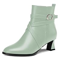 Womens Solid Ankle Strap Night Club Buckle Cute Round Toe Matte Kitten Low Heel Ankle High Boots 2 Inch