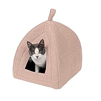 Furhaven Cat Bed Cave for Indoor Cats & Small Dogs, Washable & Foldable w/ Removable Cushion - Polar Fleece Pet Tent - Beige Buff, Small, 16.0