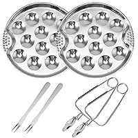 Escargot Plate Snail Dish Stainless Steel Escargot Dining Set 2 Sets Stainless Steel Escargot Dish with Tong and Fork Round 12 Compartment Handled Escargot Baking Dish