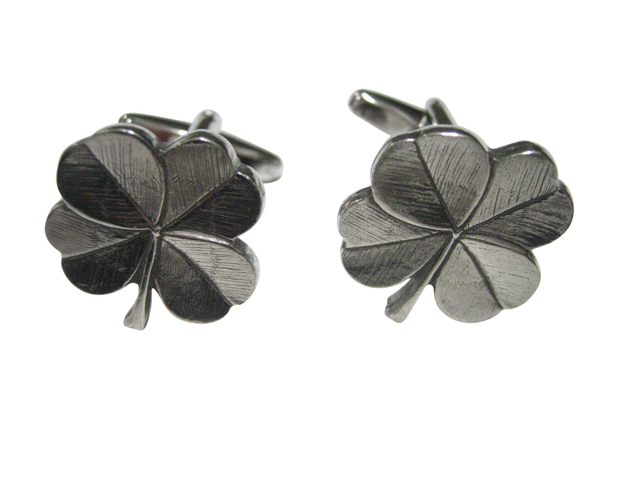 Kiola Designs Silver Toned Textured Lucky Four Leaf Clover Cufflinks