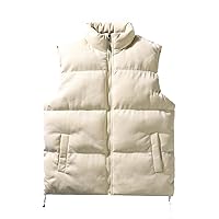 Womens Faux Suede Puffy Vest Plus Size Winter Lightweight Zip Up Stand Collar Waistcoat Casual Padded Jacket Gilet